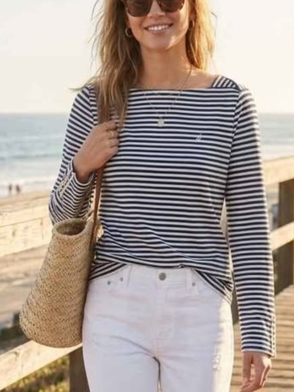 Nautica Striped Long Sleeve Top, West Coast Nautical Resort wear Yacht, Medium
